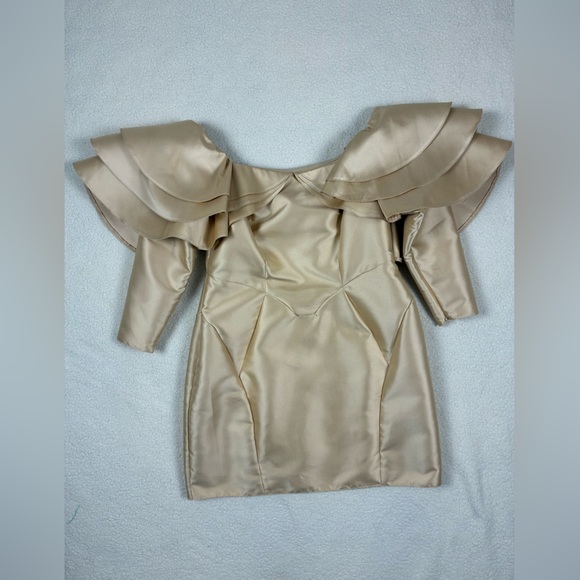 ASOS Off-Shoulder Gold Mini Dress US Size 6 - Picture 6 of 13
